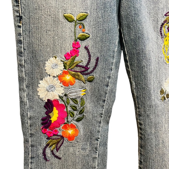 Vintage 80s Request Jeans Size 29 Floral Embroidered 98% Cotton 2% Spandex - Picture 5 of 15